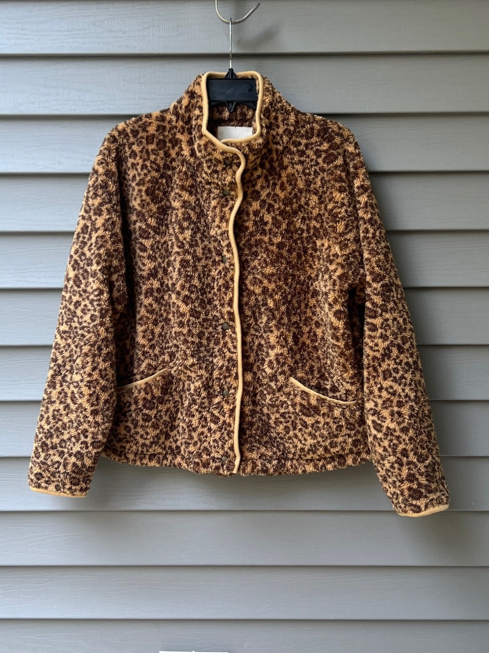 Lucky Brand Leopard Print Faux Fur Jacket Women’s Small Pockets Snap Buttons